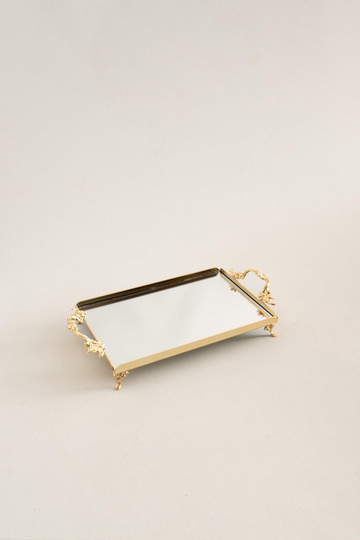 Mabel Zarif Kulplu Altın Küçük Tepsi (26 x 18 cm) - Nazik Home - Yuvama Değer!