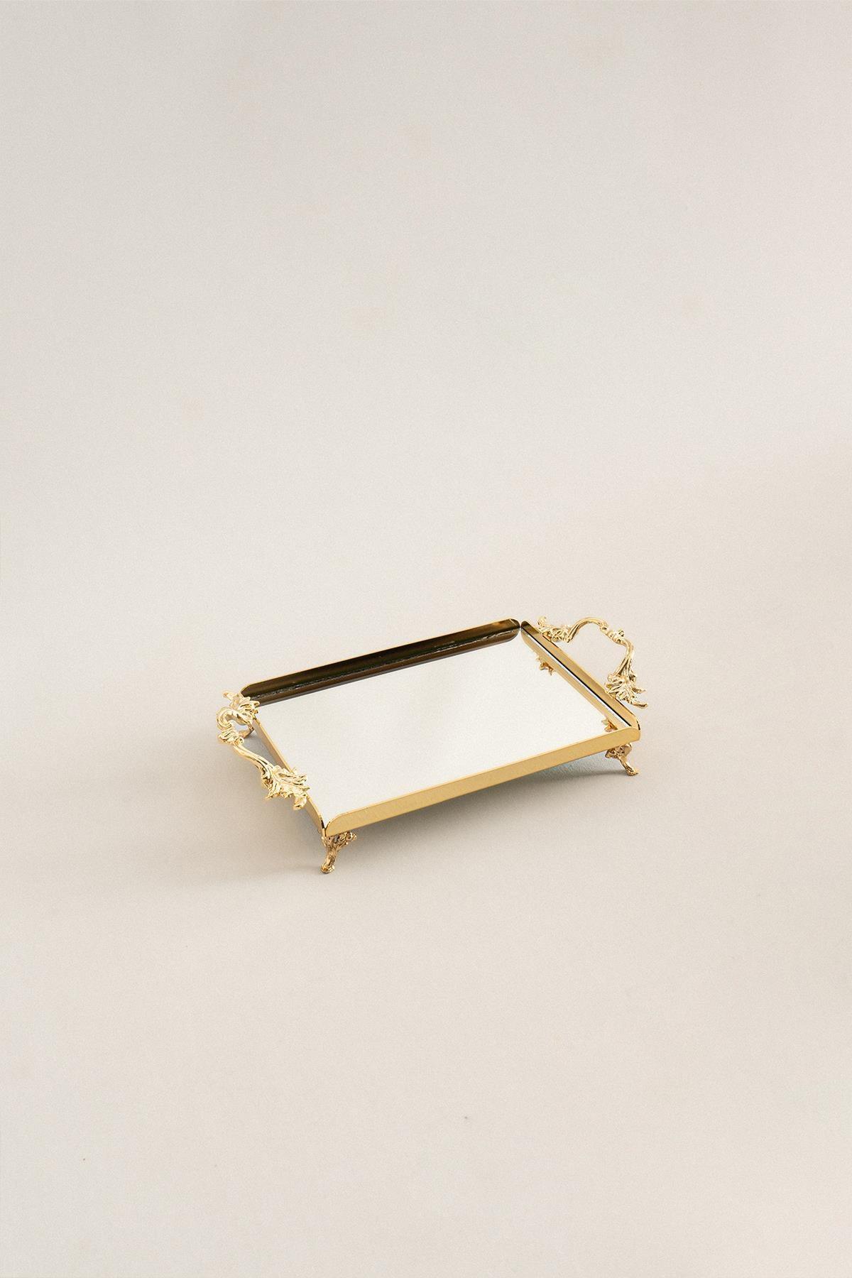 Mabel Zarif Kulplu Altın Mini Tepsi (25 x 15 cm) - Nazik Home - Yuvama Değer!