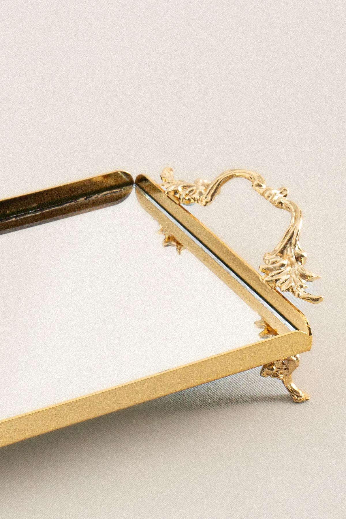 Mabel Zarif Kulplu Altın Mini Tepsi (25 x 15 cm) - Nazik Home - Yuvama Değer!