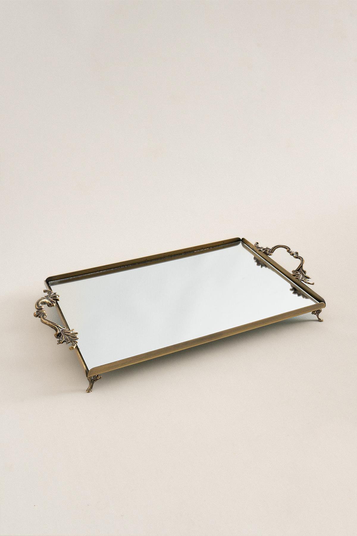 Mabel Zarif Kulplu Eskitme Büyük Tepsi (40 x 26 cm) - Nazik Home - Yuvama Değer!