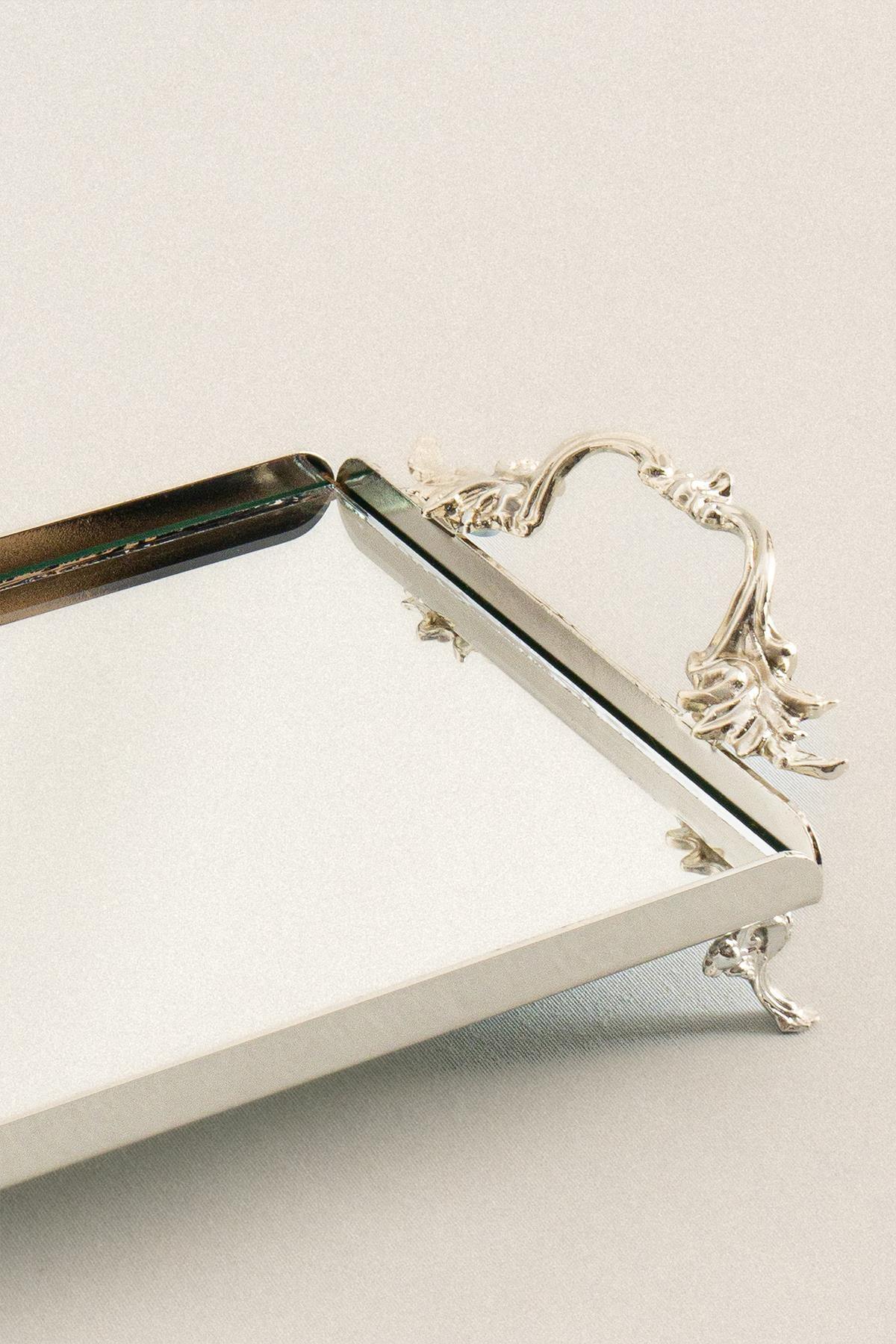 Mabel Zarif Kulplu Gümüş Mini Tepsi (25 x 15 cm) - Nazik Home - Yuvama Değer!