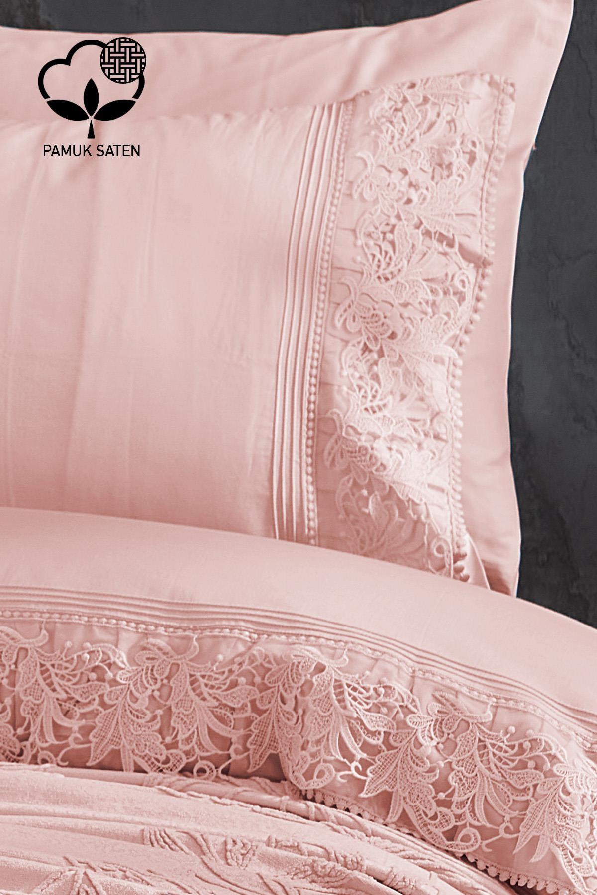 Manolya Dantelli Çift Kişilik 7 Parça Nevresim + Pike Set - Nazik Home - Yuvama Değer!