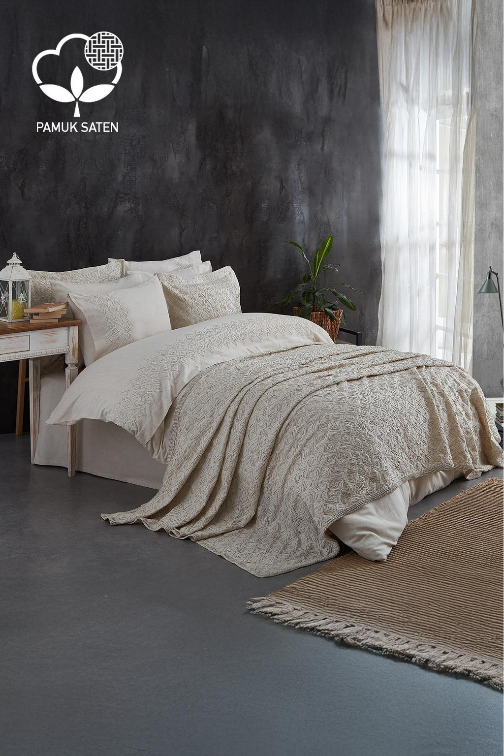 Maria İşlemeli Çift Kişilik 9 Parça Nevresim + Pike Set - Nazik Home - Yuvama Değer!