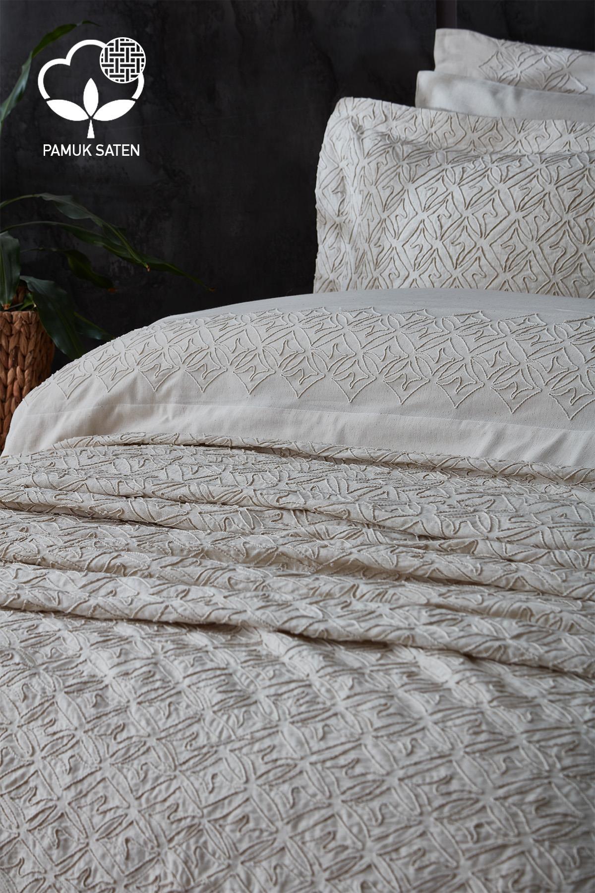 Maria İşlemeli Çift Kişilik 9 Parça Nevresim + Pike Set - Nazik Home - Yuvama Değer!