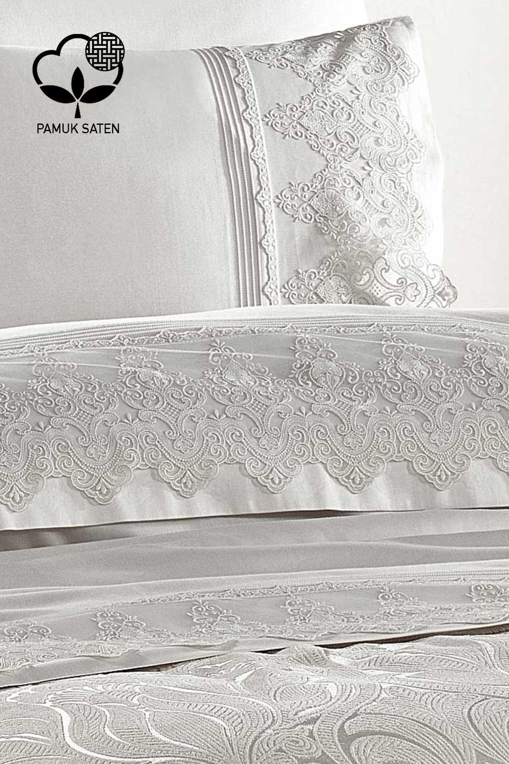Marissa Güpürlü ve Jakarlı Pamuk Saten Pikeli Nevresim Takımı - Nazik Home - Yuvama Değer!