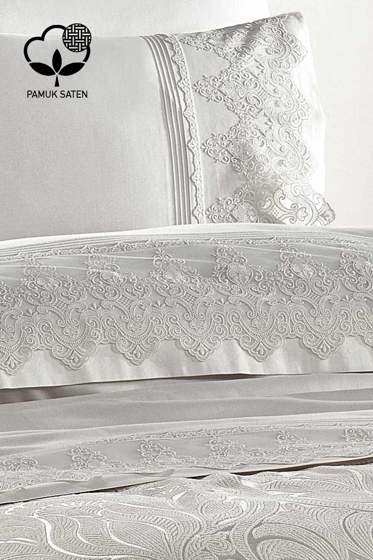 Marissa Güpürlü ve Jakarlı Pamuk Saten Pikeli Nevresim Takımı - Nazik Home - Yuvama Değer!