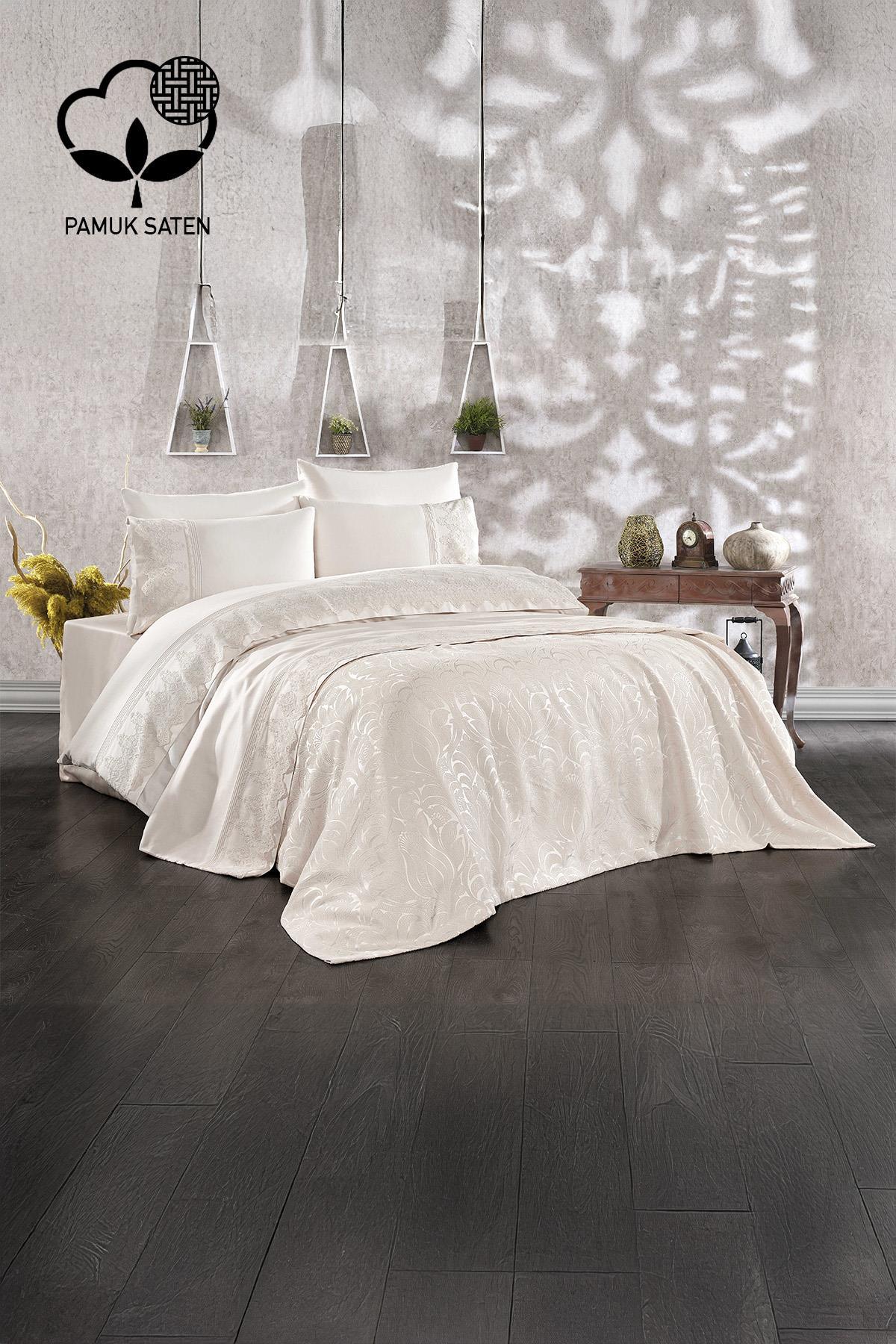 Marissa Güpürlü ve Jakarlı Pamuk Saten Pikeli Nevresim Takımı - Nazik Home - Yuvama Değer!