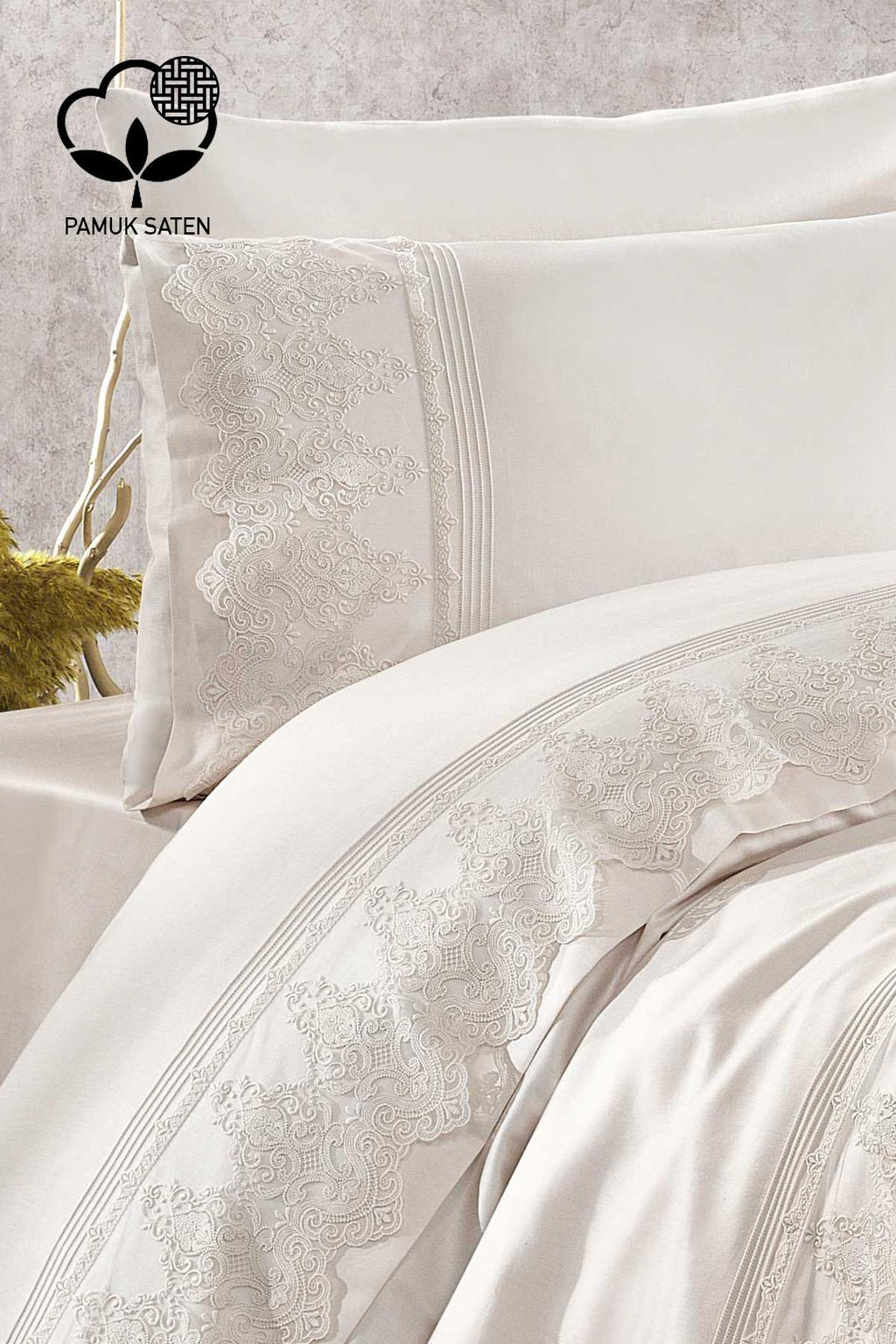 Marissa Güpürlü ve Jakarlı Pamuk Saten Pikeli Nevresim Takımı - Nazik Home - Yuvama Değer!