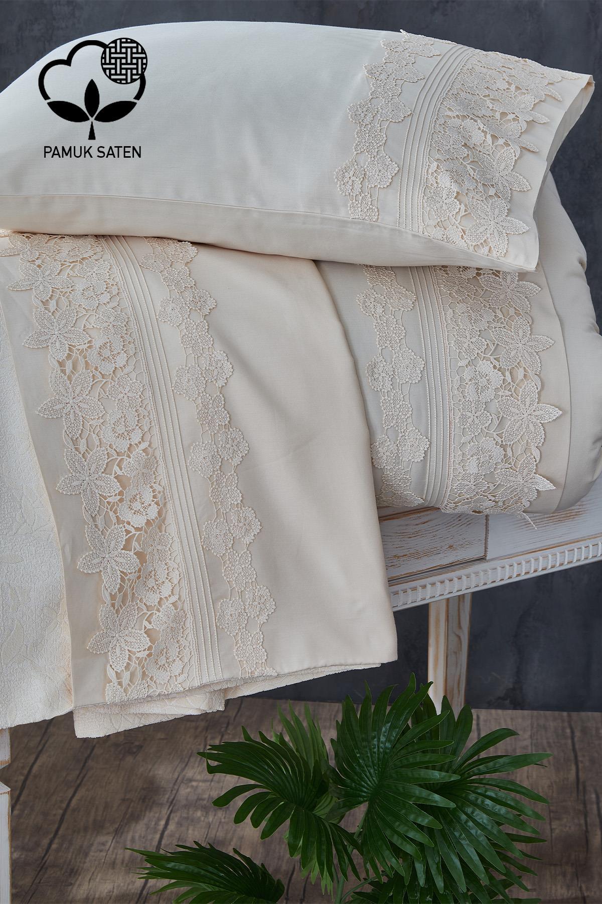 Marlen Dantelli Çift Kişilik 7 Parça Nevresim + Pike Set - Nazik Home - Yuvama Değer!