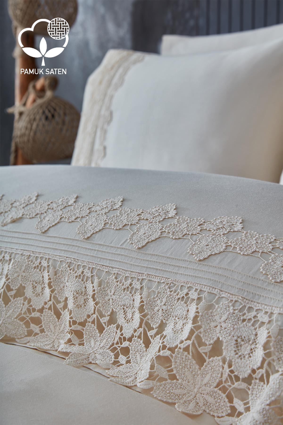 Marlen Dantelli Çift Kişilik 7 Parça Nevresim + Pike Set - Nazik Home - Yuvama Değer!