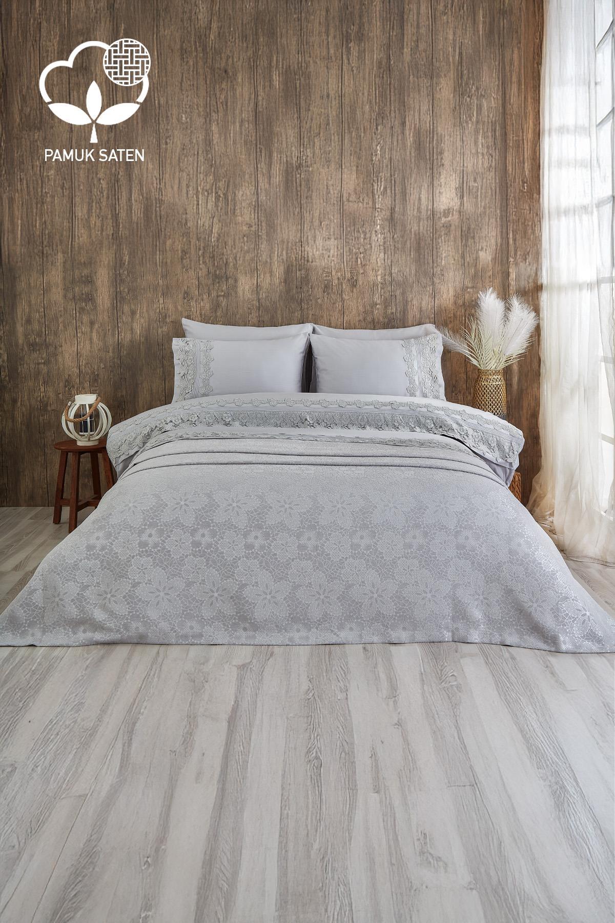 Marlen Dantelli Çift Kişilik 7 Parça Nevresim + Pike Set - Nazik Home - Yuvama Değer!