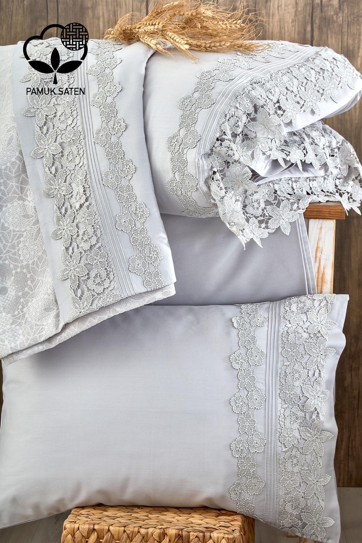 Marlen Dantelli Çift Kişilik 7 Parça Nevresim + Pike Set - Nazik Home - Yuvama Değer!