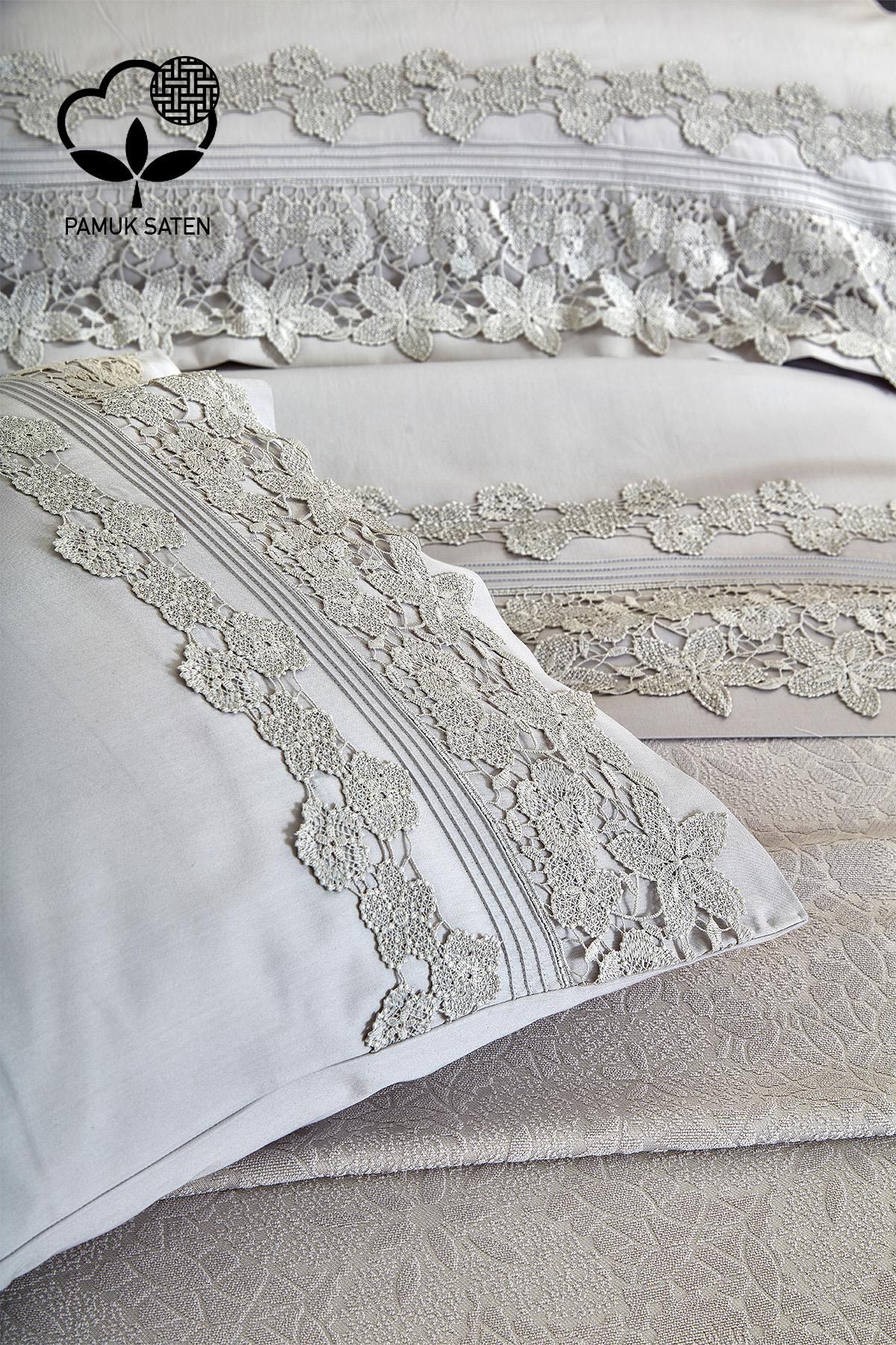 Marlen Dantelli Çift Kişilik 7 Parça Nevresim + Pike Set - Nazik Home - Yuvama Değer!