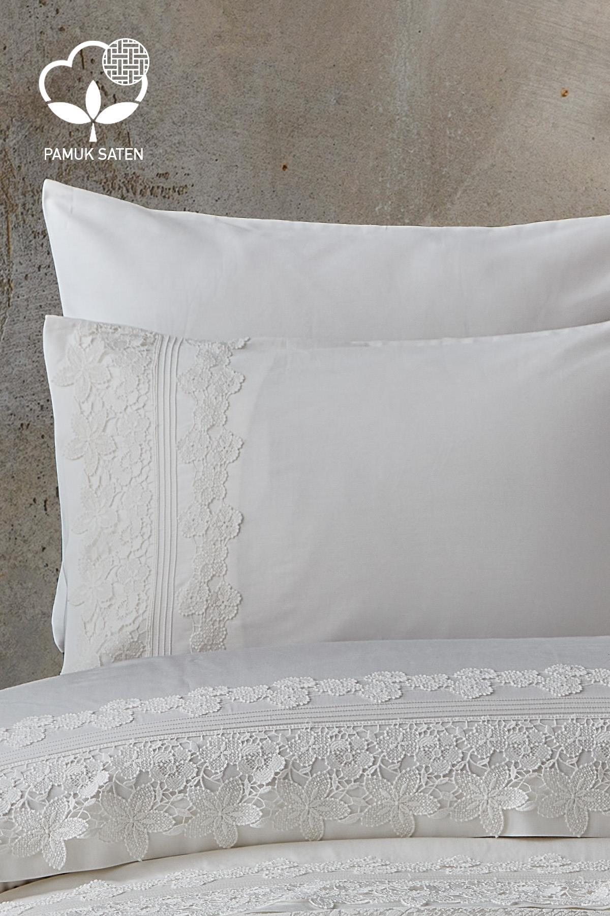 Marlen Dantelli Çift Kişilik 7 Parça Nevresim + Pike Set - Nazik Home - Yuvama Değer!