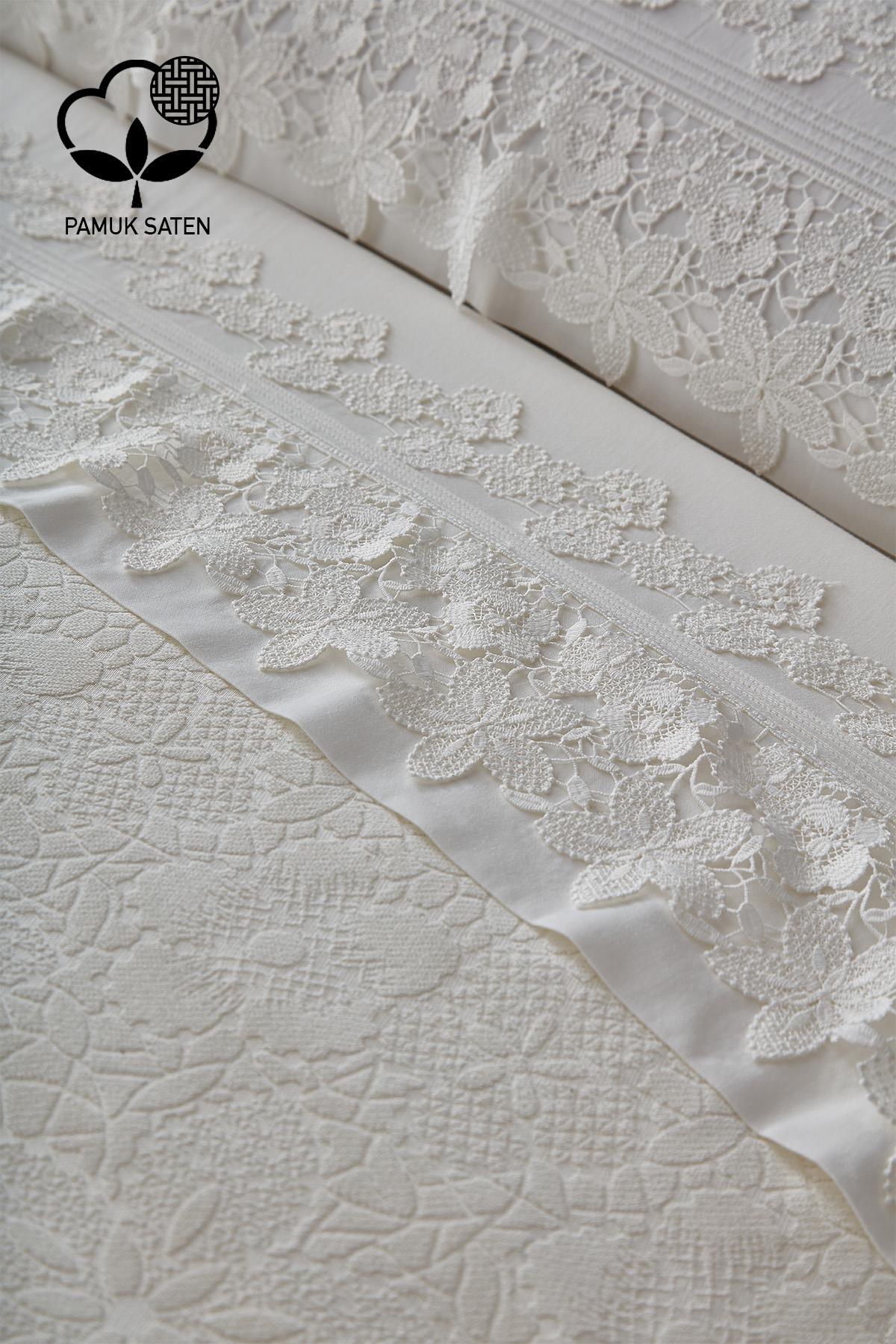 Marlen Dantelli Çift Kişilik 7 Parça Nevresim + Pike Set - Nazik Home - Yuvama Değer!