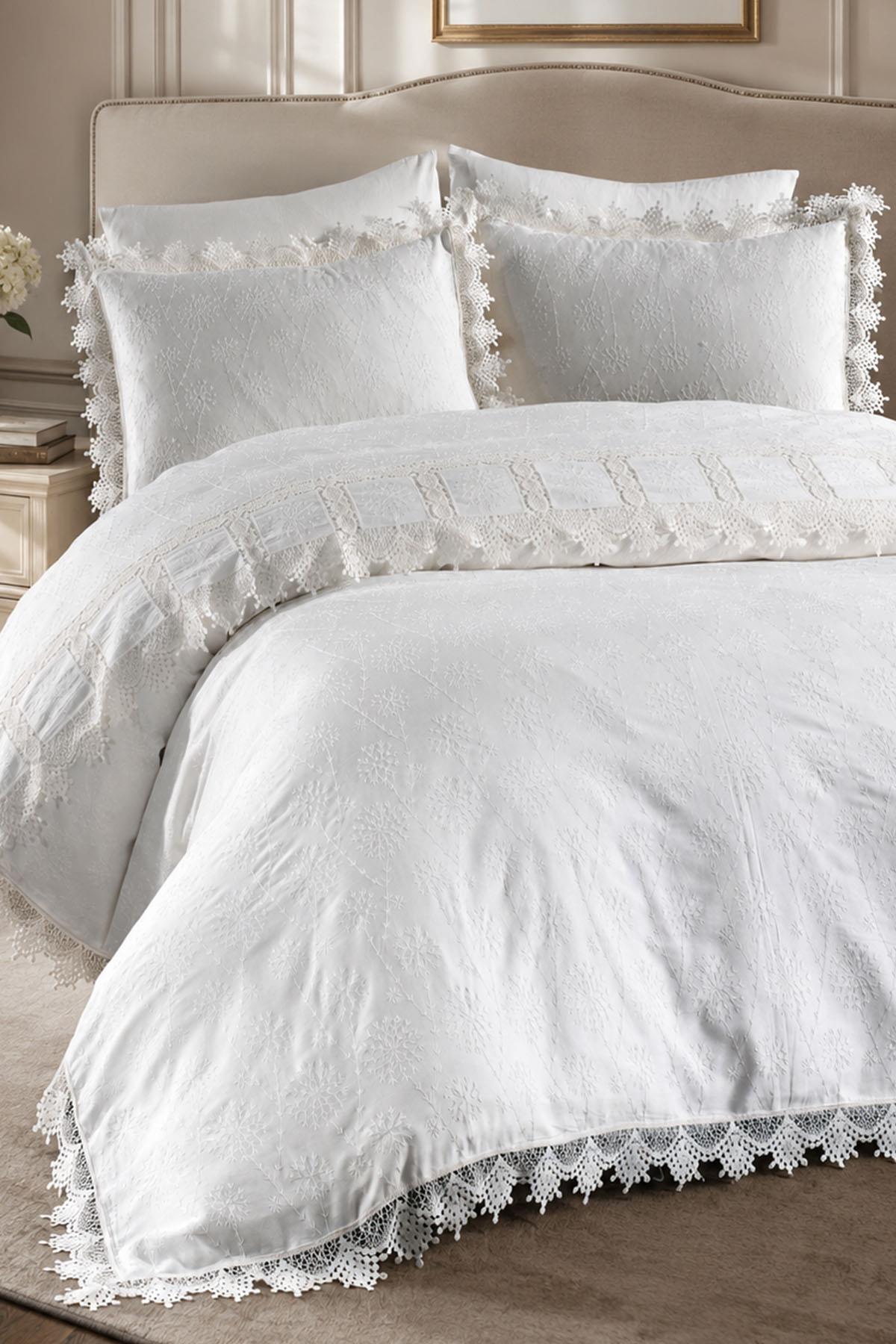 Mirage Dantelli Pamuk Saten Super King Size 6 Parça Nevresim Takımı