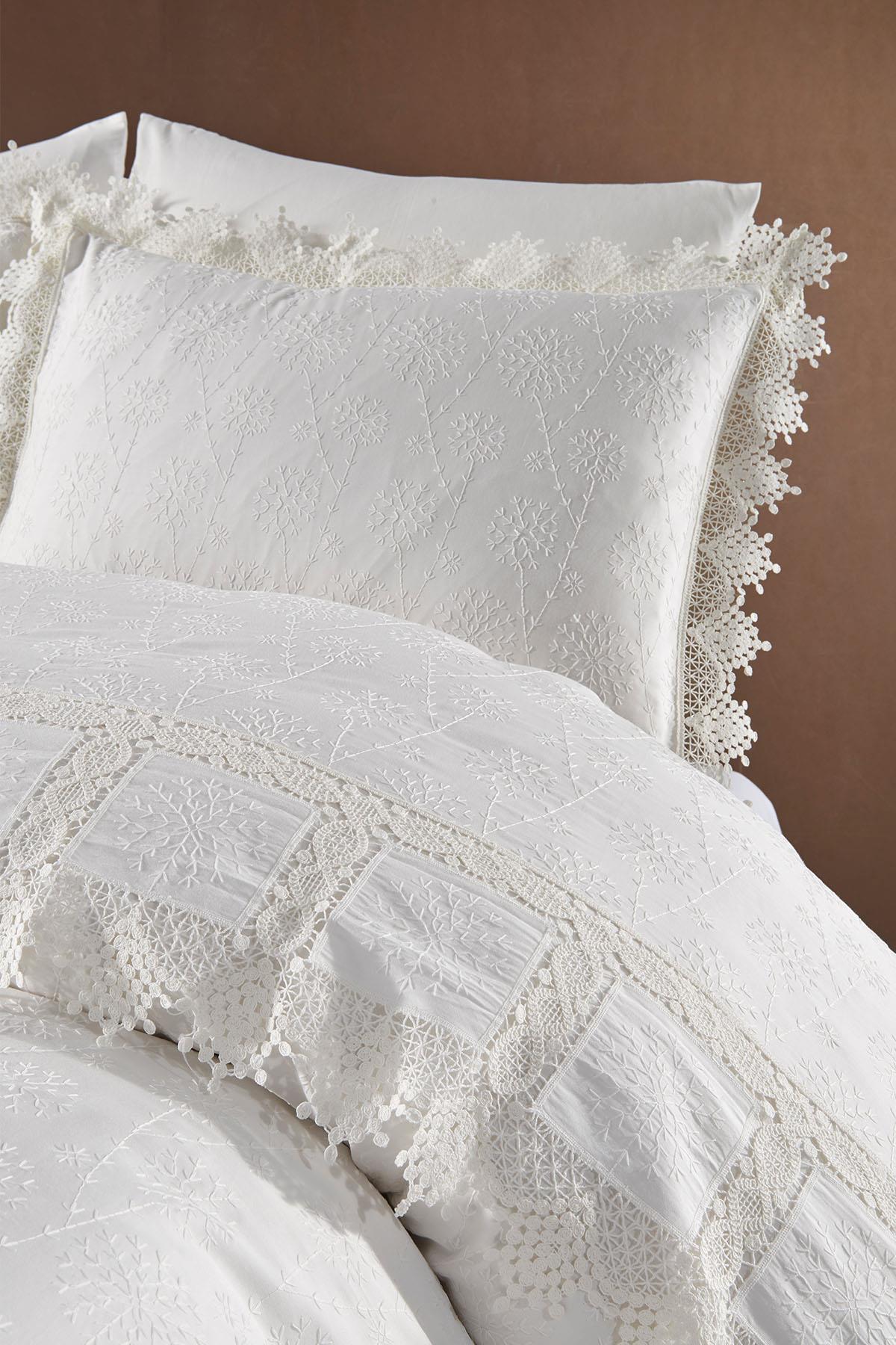 Mirage Dantelli Pamuk Saten Super King Size 6 Parça Nevresim Takımı