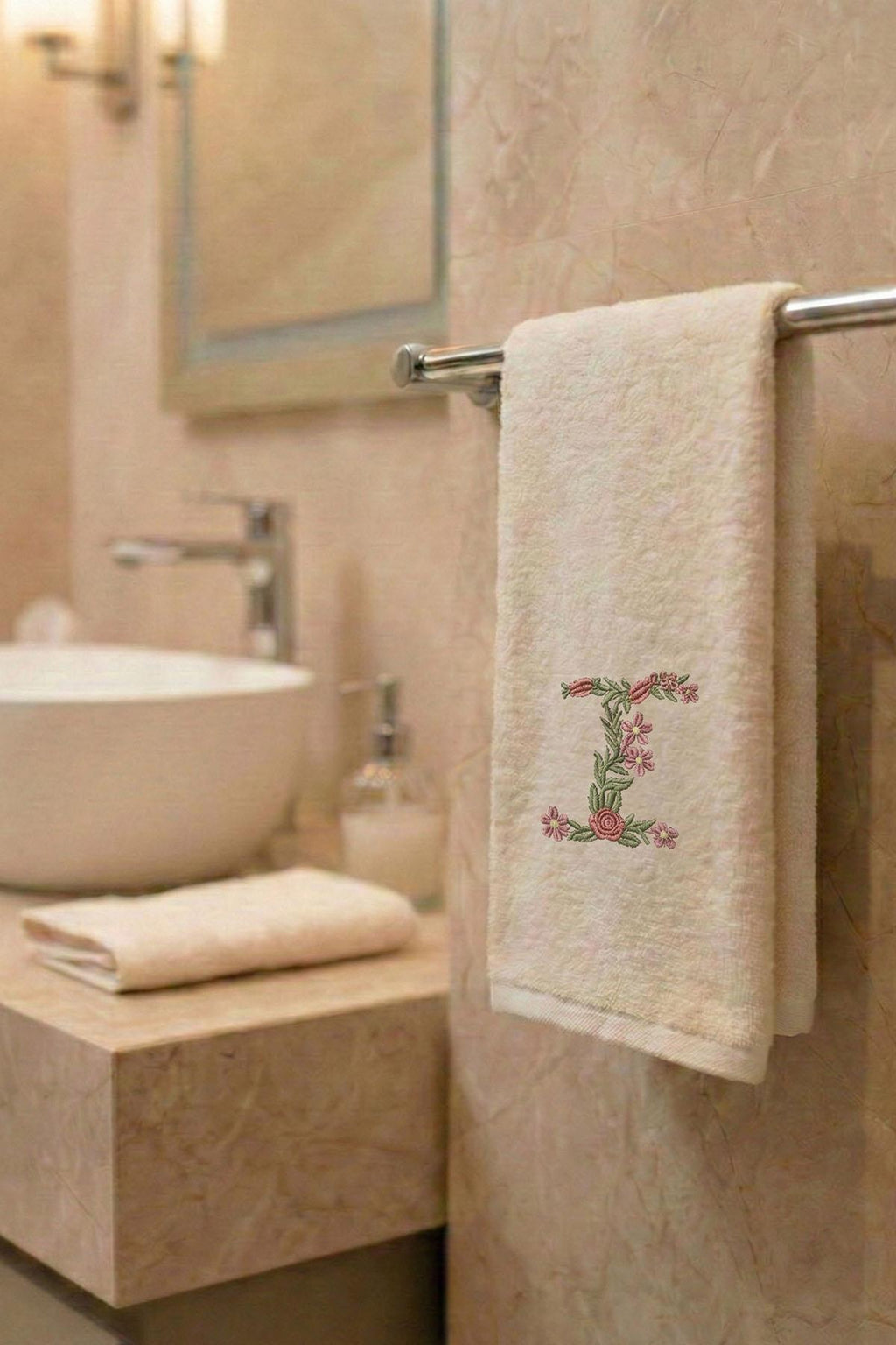 Monogram Harf Nakışlı Bambu Yüz Havlusu (50 x 90 cm)