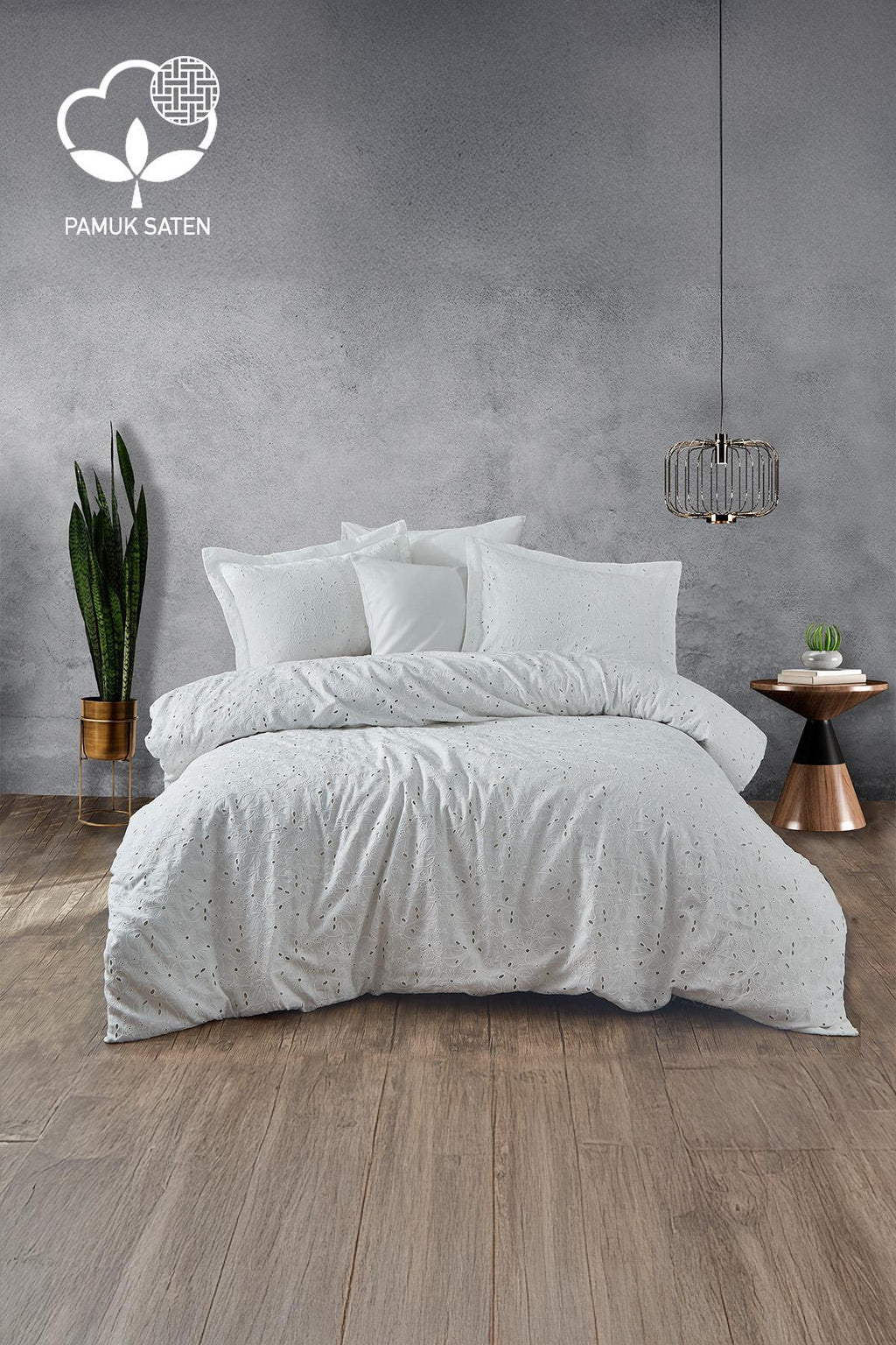 Nill İşlemeli Pamuk Saten Çift Kişilik 6 Parça Nevresim Takımı - Nazik Home - Yuvama Değer!