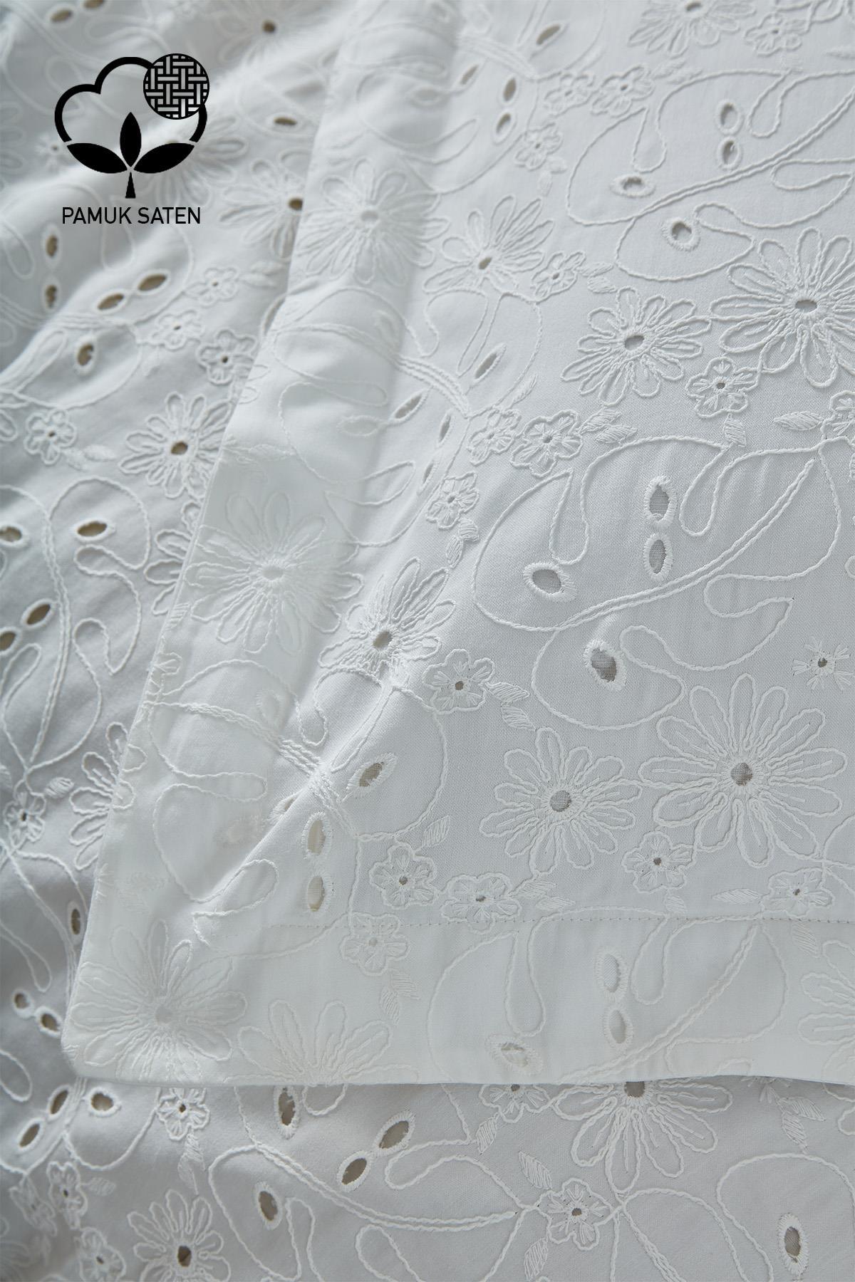 Nill İşlemeli Pamuk Saten Çift Kişilik 6 Parça Nevresim Takımı - Nazik Home - Yuvama Değer!