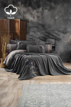 Oasis Çiçek Nakışlı Çift Kişilik 9 Parça Nevresim + Pike Set - Nazik Home - Yuvama Değer!