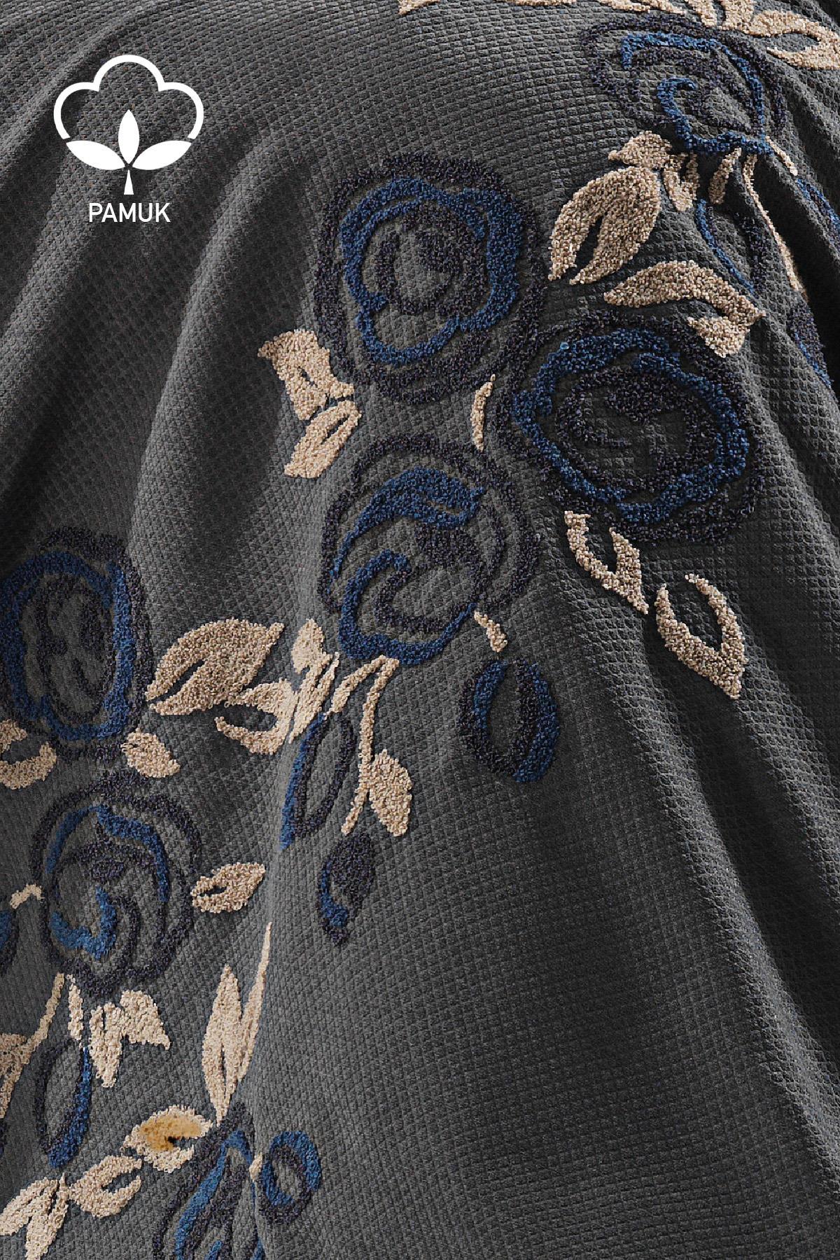 Oasis Çiçek Nakışlı Çift Kişilik 9 Parça Nevresim + Pike Set - Nazik Home - Yuvama Değer!