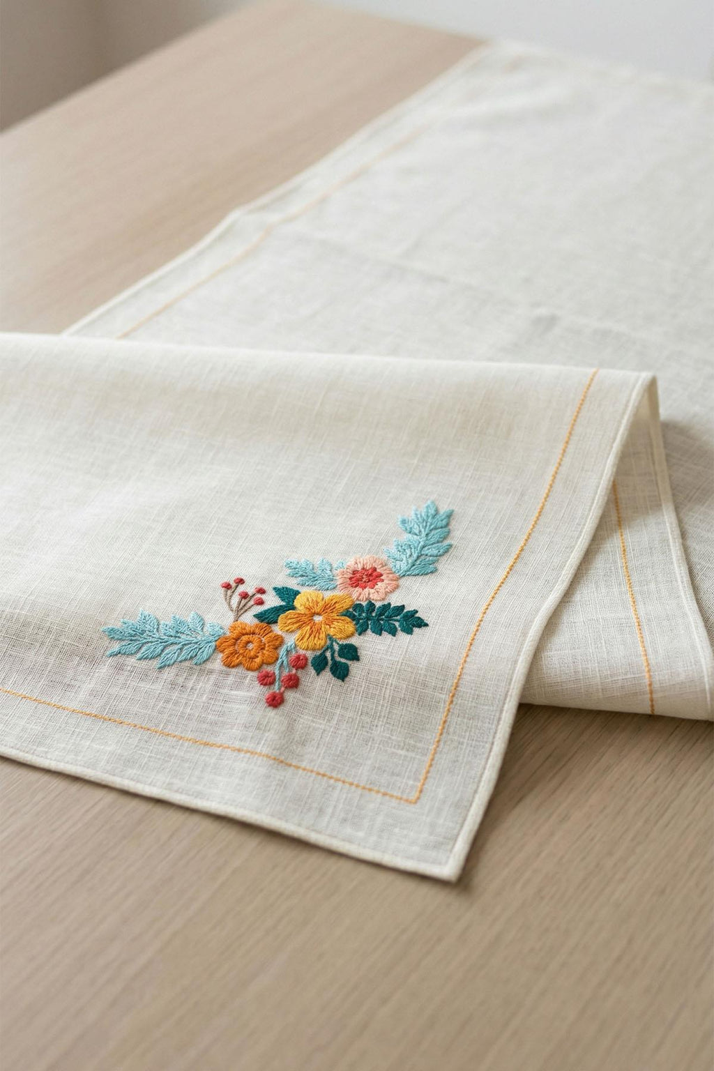 Oransis Çiçek Nakışlı Leke Tutmaz Dertsiz Runner (40 x 140 cm)
