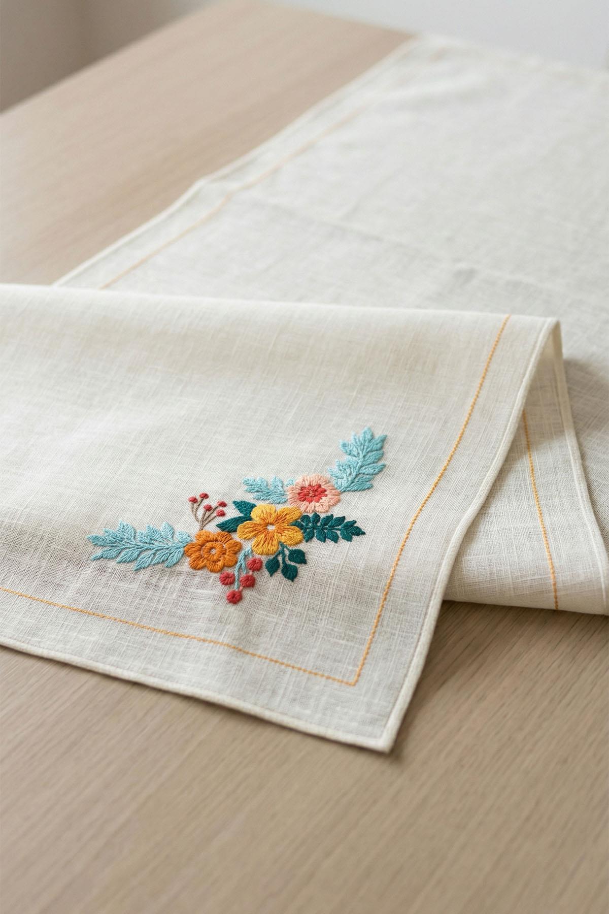 Oransis Çiçek Nakışlı Leke Tutmaz Dertsiz Runner (40 x 140 cm)