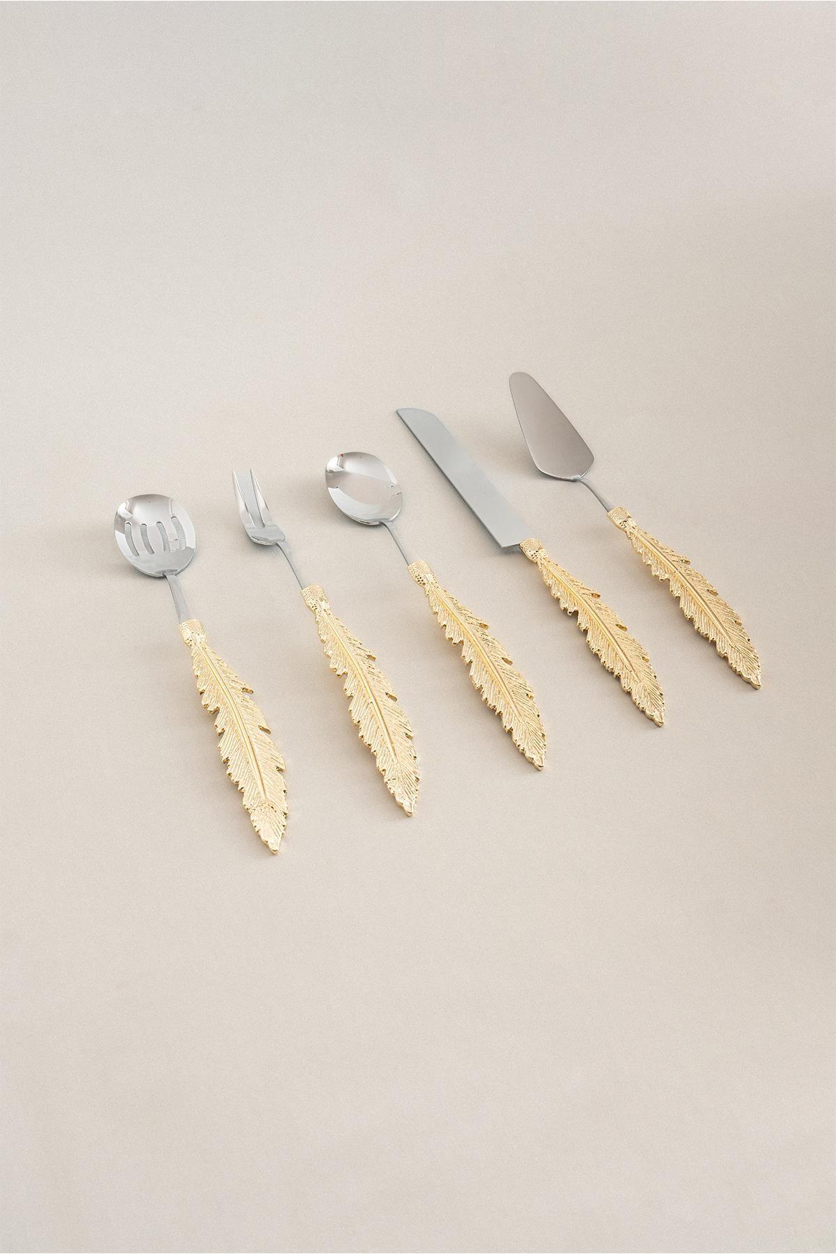 Plume Altın Servis Seti (5 Parça) - Nazik Home - Yuvama Değer!