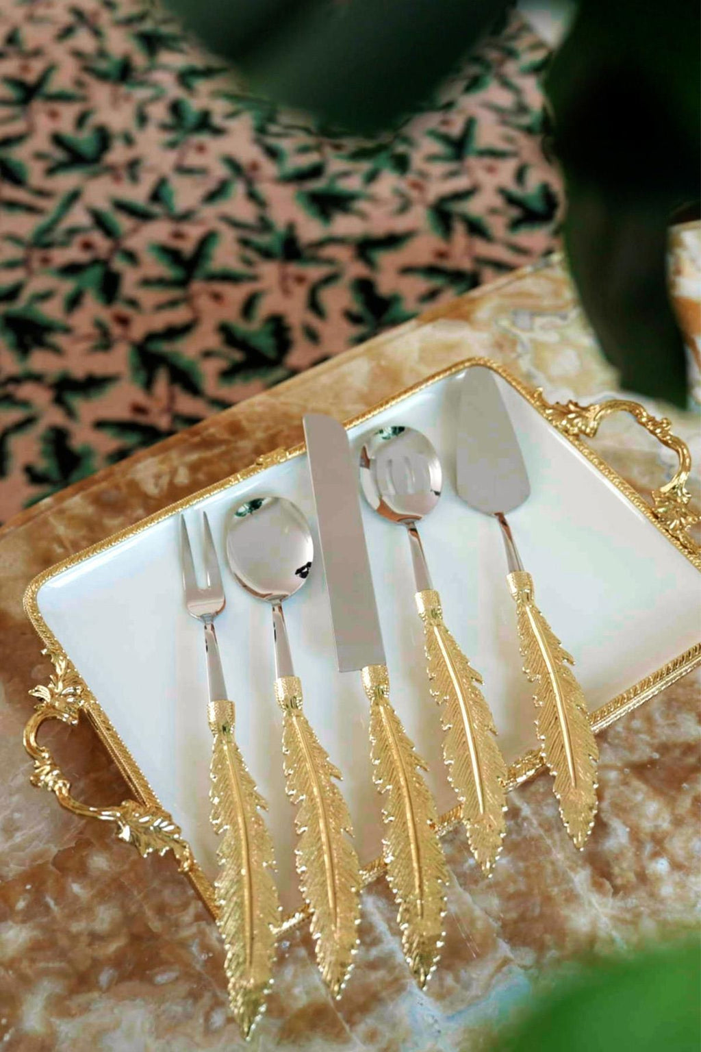 Plume Altın Servis Seti (5 Parça) - Nazik Home - Yuvama Değer!