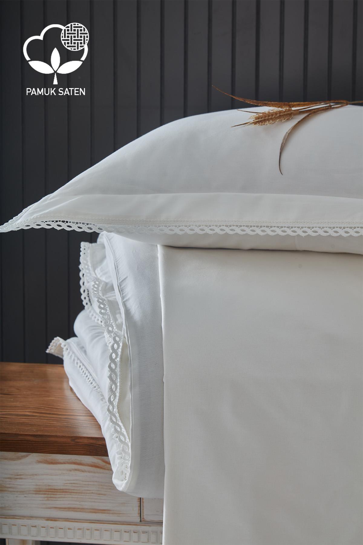 Portie Dantelli Pamuk Saten Çift Kişilik 6 Parça Nevresim Takımı - Nazik Home - Yuvama Değer!