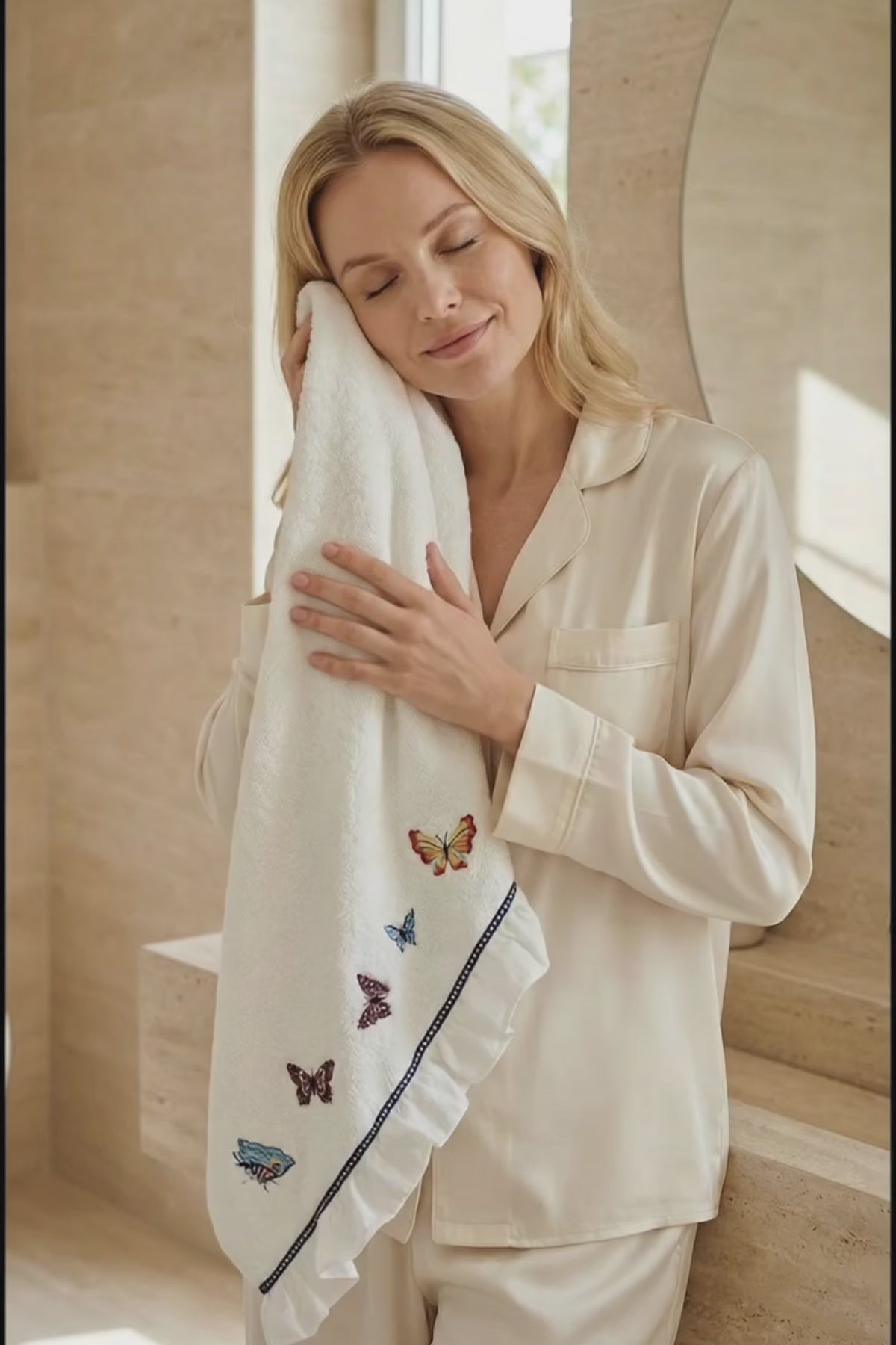 Laura Kelebek Nakışlı Vücut Havlusu (90 x 150 cm)