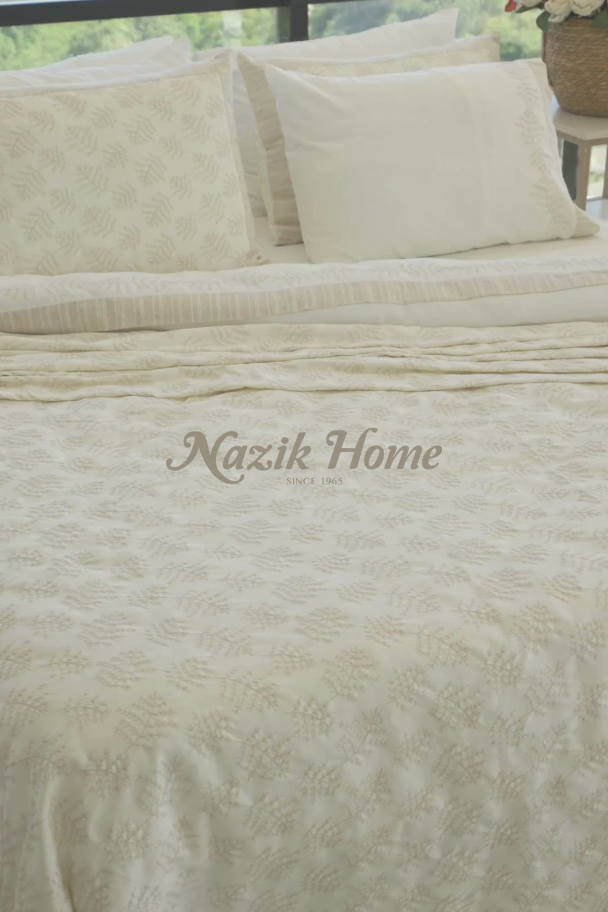 Arista Yaprak İşlemeli Çift Kişilik 9 Parça Nevresim + Pike Set