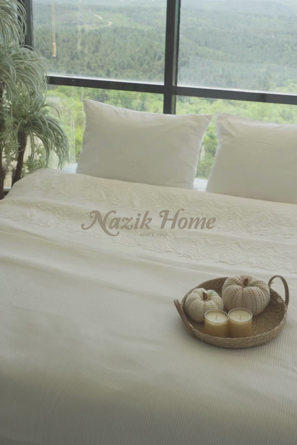 Mirena Dantelli Çift Kişilik 7 Parça Nevresim + Pike Set