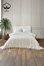 Ribera İşlemeli Çift Kişilik 9 Parça Nevresim + Pike Set - Nazik Home - Yuvama Değer!