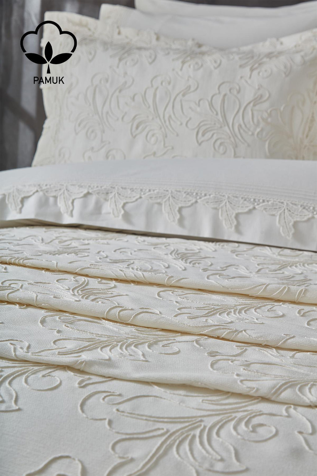 Ribera İşlemeli Çift Kişilik 9 Parça Nevresim + Pike Set - Nazik Home - Yuvama Değer!