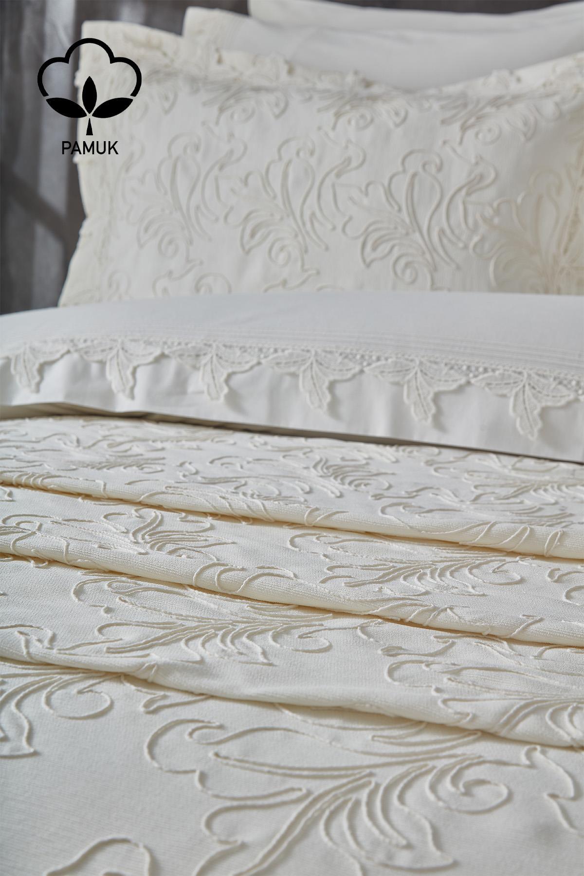 Ribera İşlemeli Çift Kişilik 9 Parça Nevresim + Pike Set - Nazik Home - Yuvama Değer!