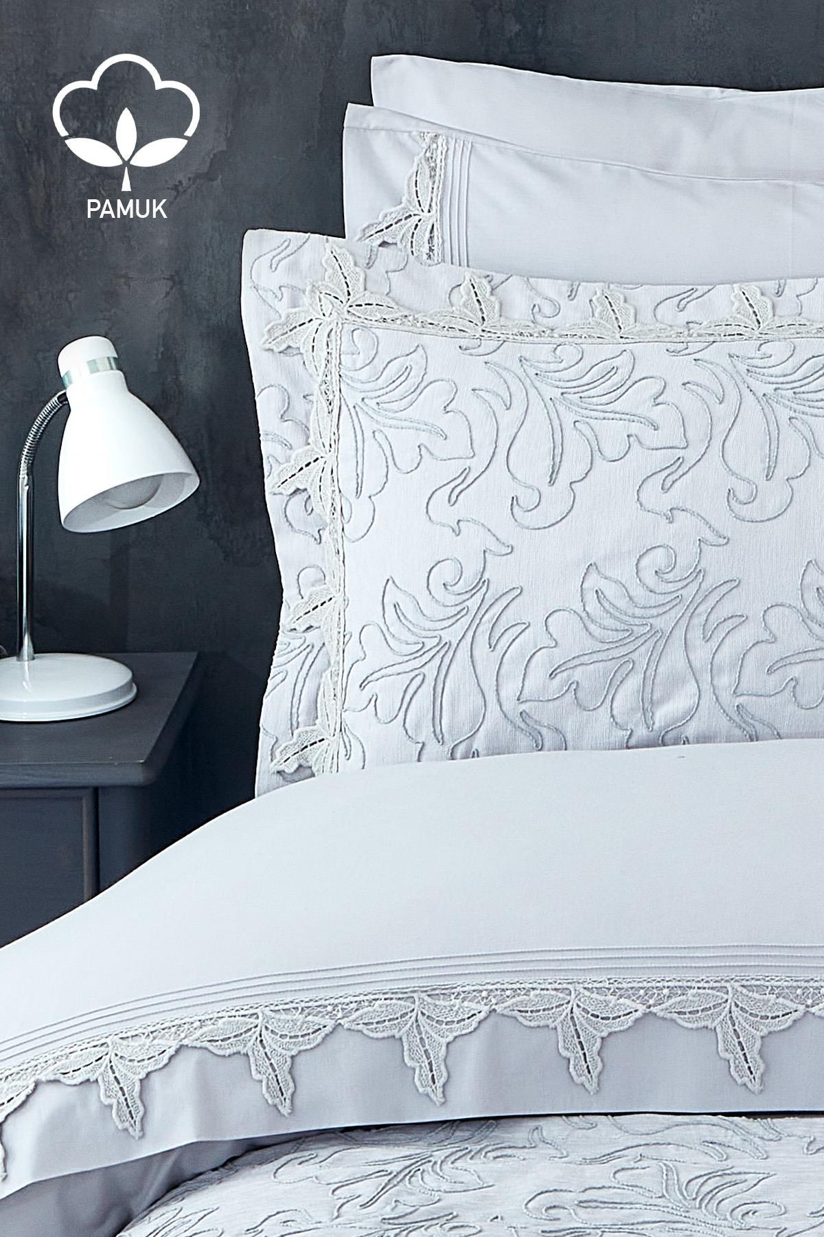 Ribera İşlemeli Çift Kişilik 9 Parça Nevresim + Pike Set - Nazik Home - Yuvama Değer!