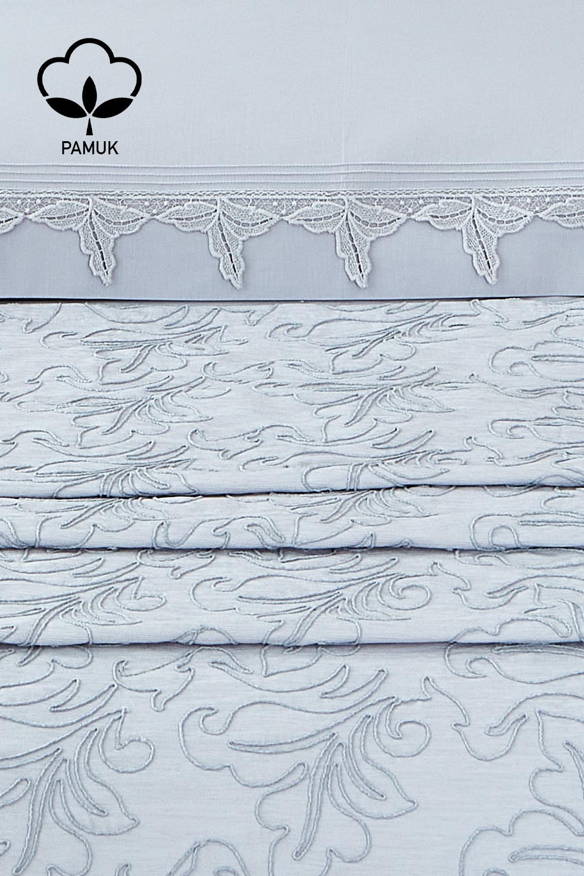 Ribera İşlemeli Çift Kişilik 9 Parça Nevresim + Pike Set - Nazik Home - Yuvama Değer!