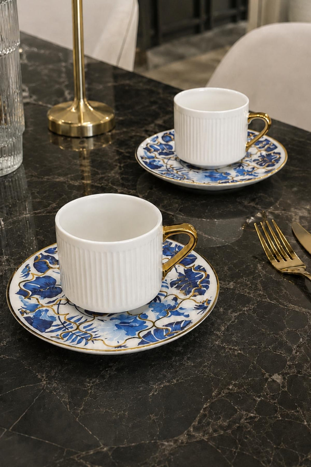 Royal Bloom 24K Altın Kaplama 2'li Premium Kahve Fincan Takımı