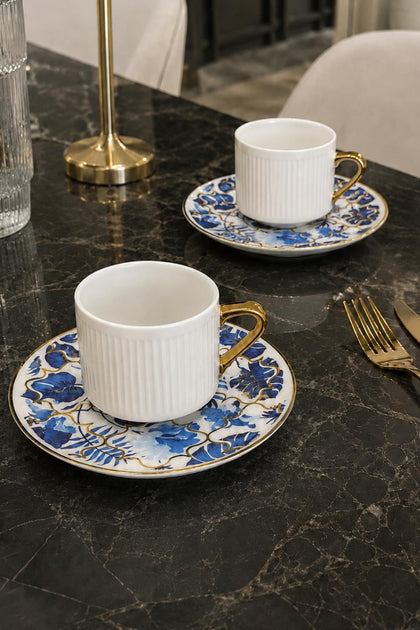 Royal Bloom 24K Altın Kaplama 2'li Premium Kahve Fincan Takımı
