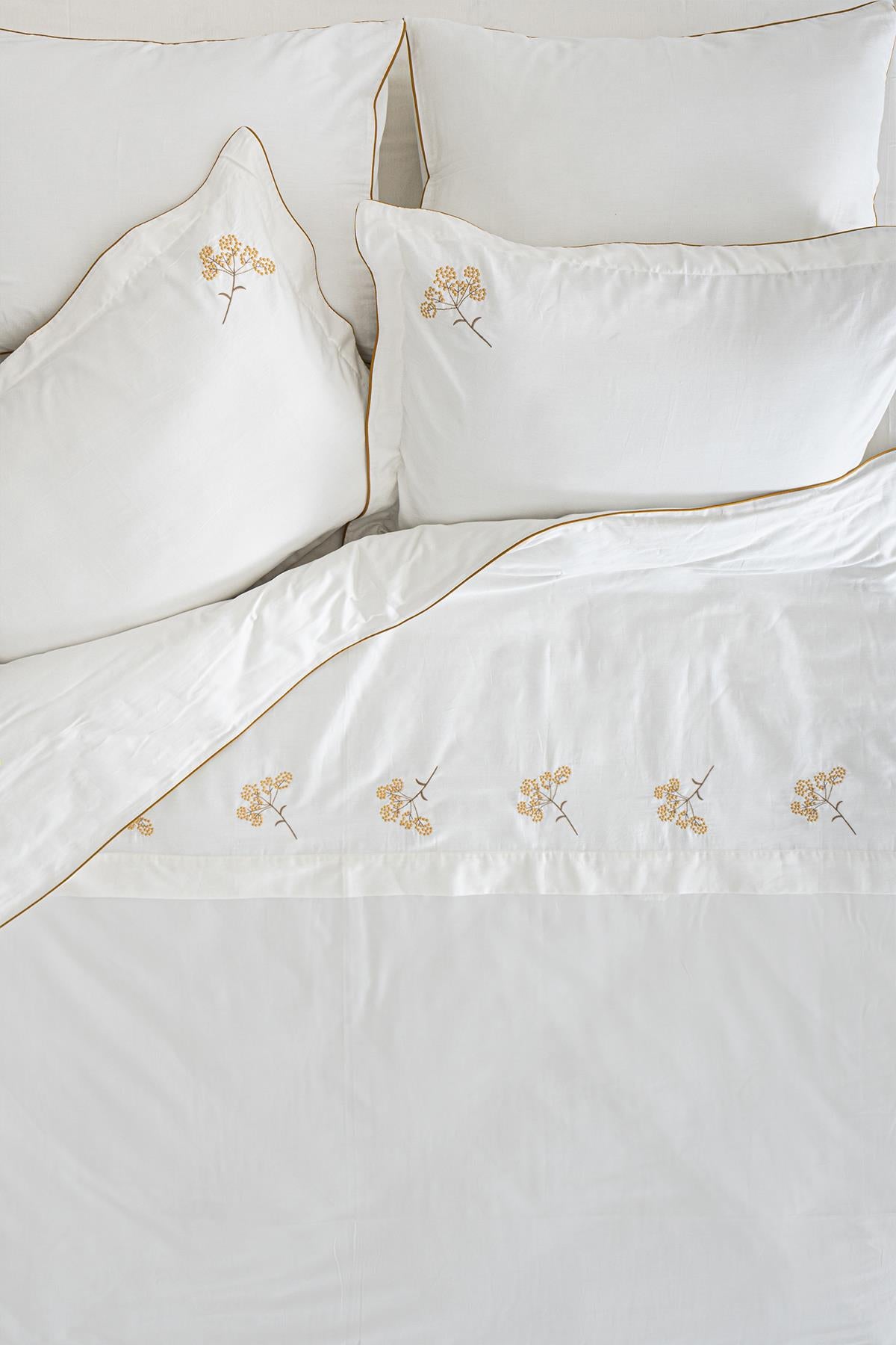 Sementa Çiçek Nakışlı Pamuk Saten Çift Kişilik 6 Parça Nevresim Takımı