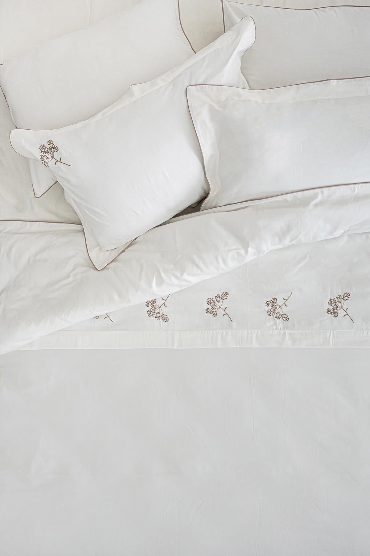 Sementa Çiçek Nakışlı Pamuk Saten Çift Kişilik 6 Parça Nevresim Takımı