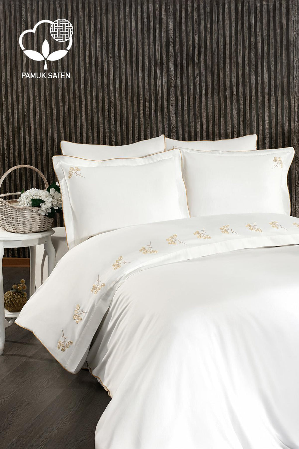 Sementa Çiçek Nakışlı Pamuk Saten King Size 6 Parça Nevresim Takımı - Nazik Home - Yuvama Değer!