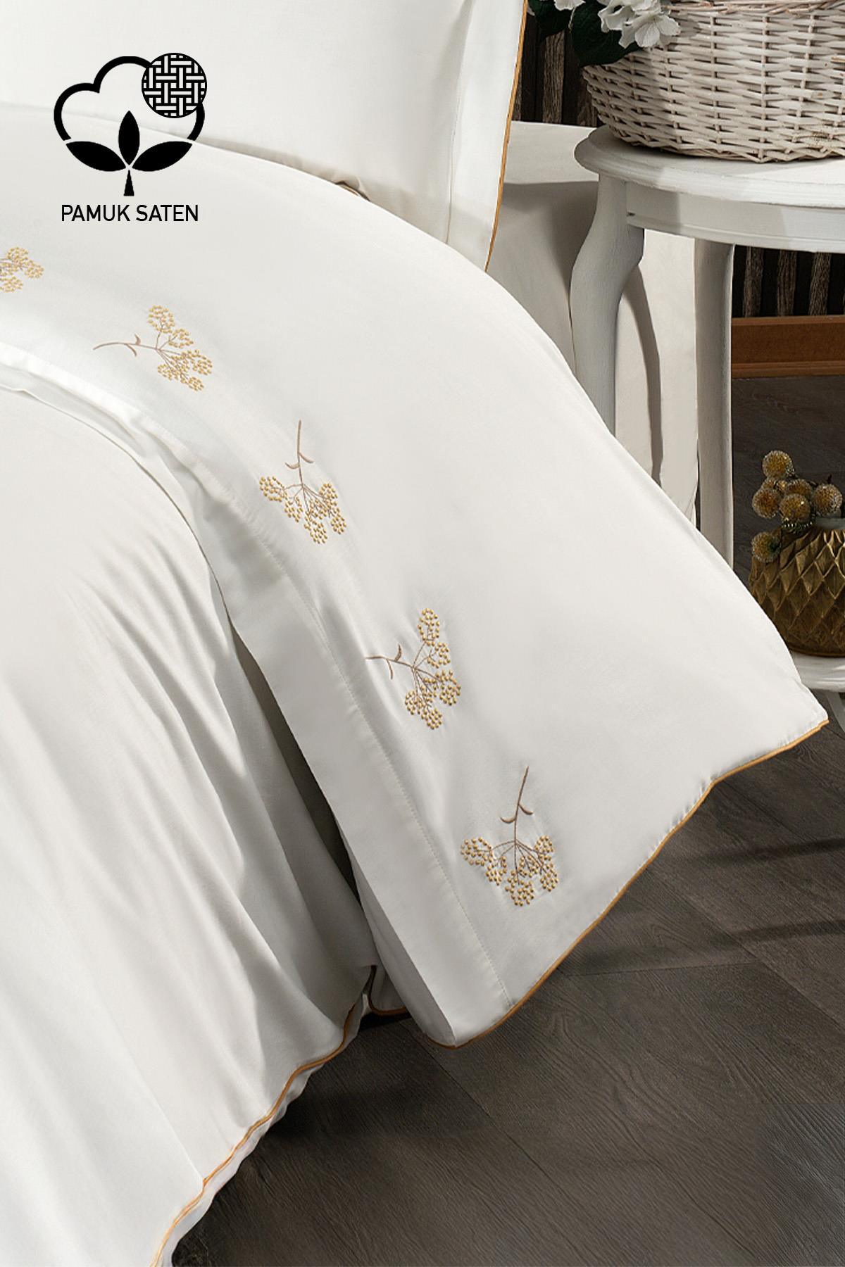 Sementa Çiçek Nakışlı Pamuk Saten King Size 6 Parça Nevresim Takımı - Nazik Home - Yuvama Değer!