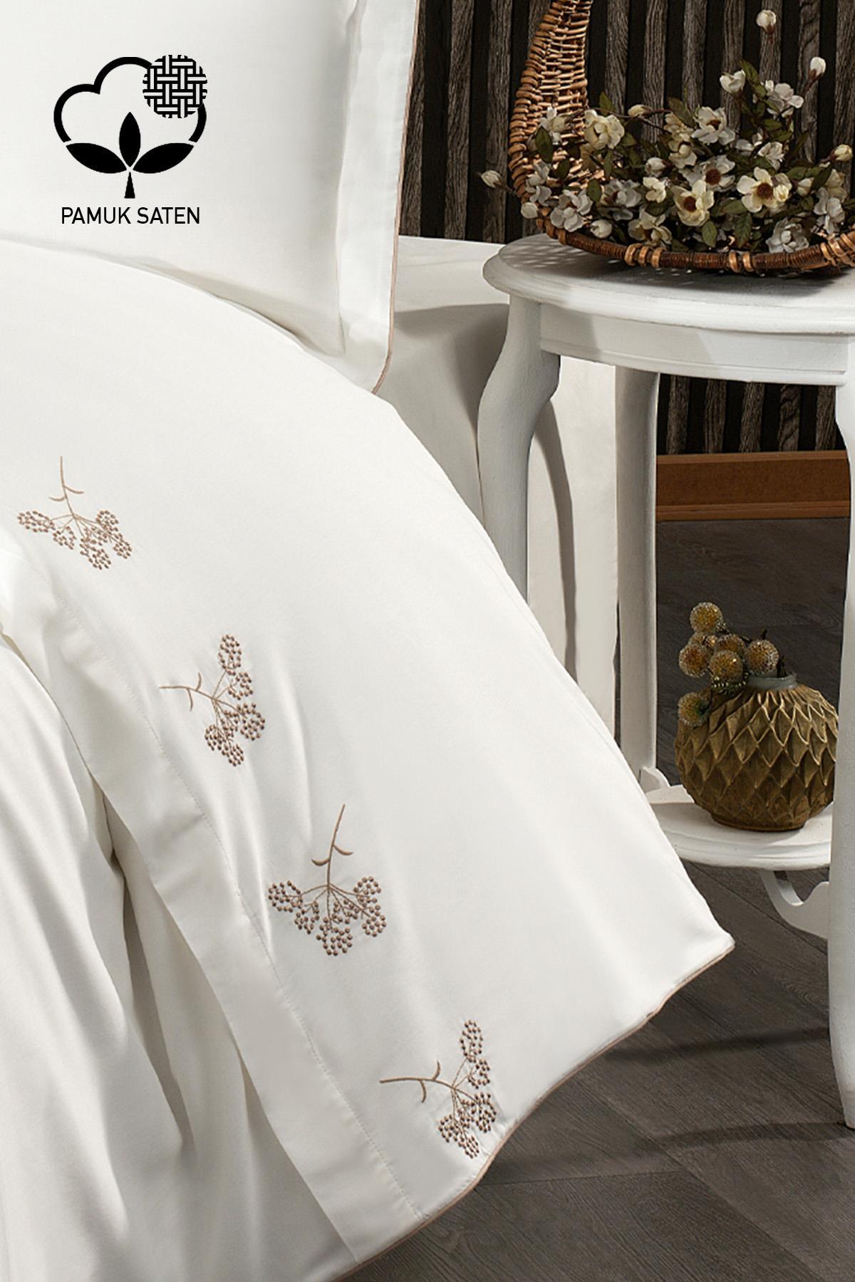 Sementa Çiçek Nakışlı Pamuk Saten King Size 6 Parça Nevresim Takımı - Nazik Home - Yuvama Değer!