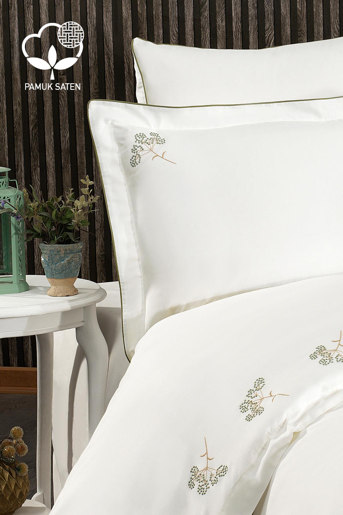 Sementa Çiçek Nakışlı Pamuk Saten King Size 6 Parça Nevresim Takımı - Nazik Home - Yuvama Değer!