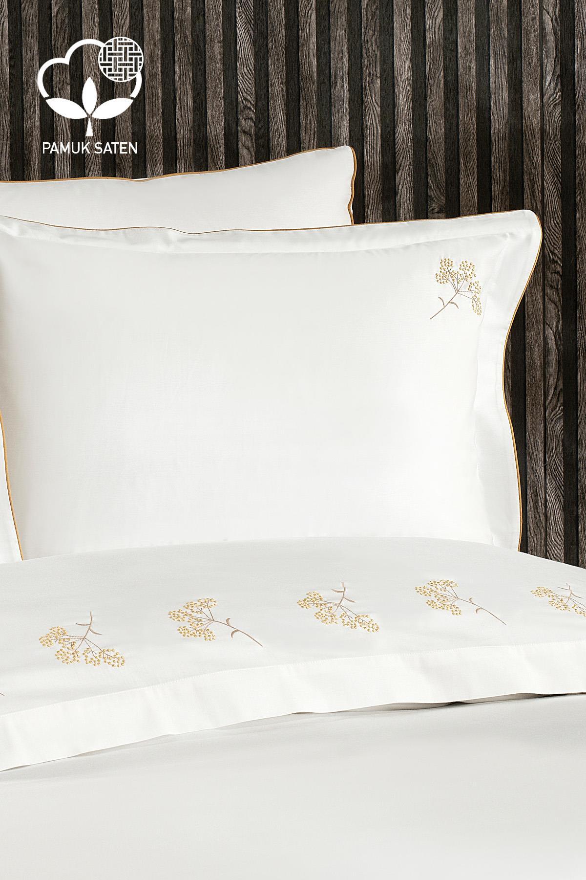 Sementa Çiçek Nakışlı Pamuk Saten Süper King Size 6 Parça Nevresim Takımı - Nazik Home - Yuvama Değer!