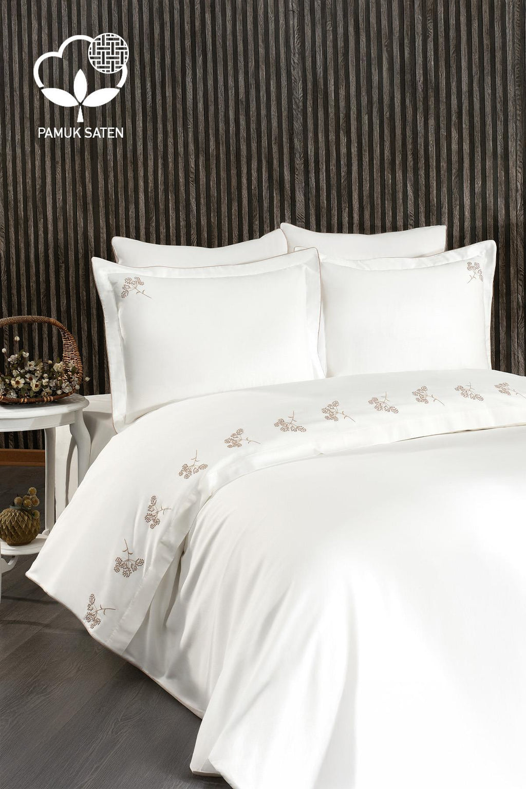 Sementa Çiçek Nakışlı Pamuk Saten Süper King Size 6 Parça Nevresim Takımı - Nazik Home - Yuvama Değer!