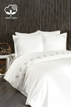 Sementa Çiçek Nakışlı Pamuk Saten Süper King Size 6 Parça Nevresim Takımı - Nazik Home - Yuvama Değer!